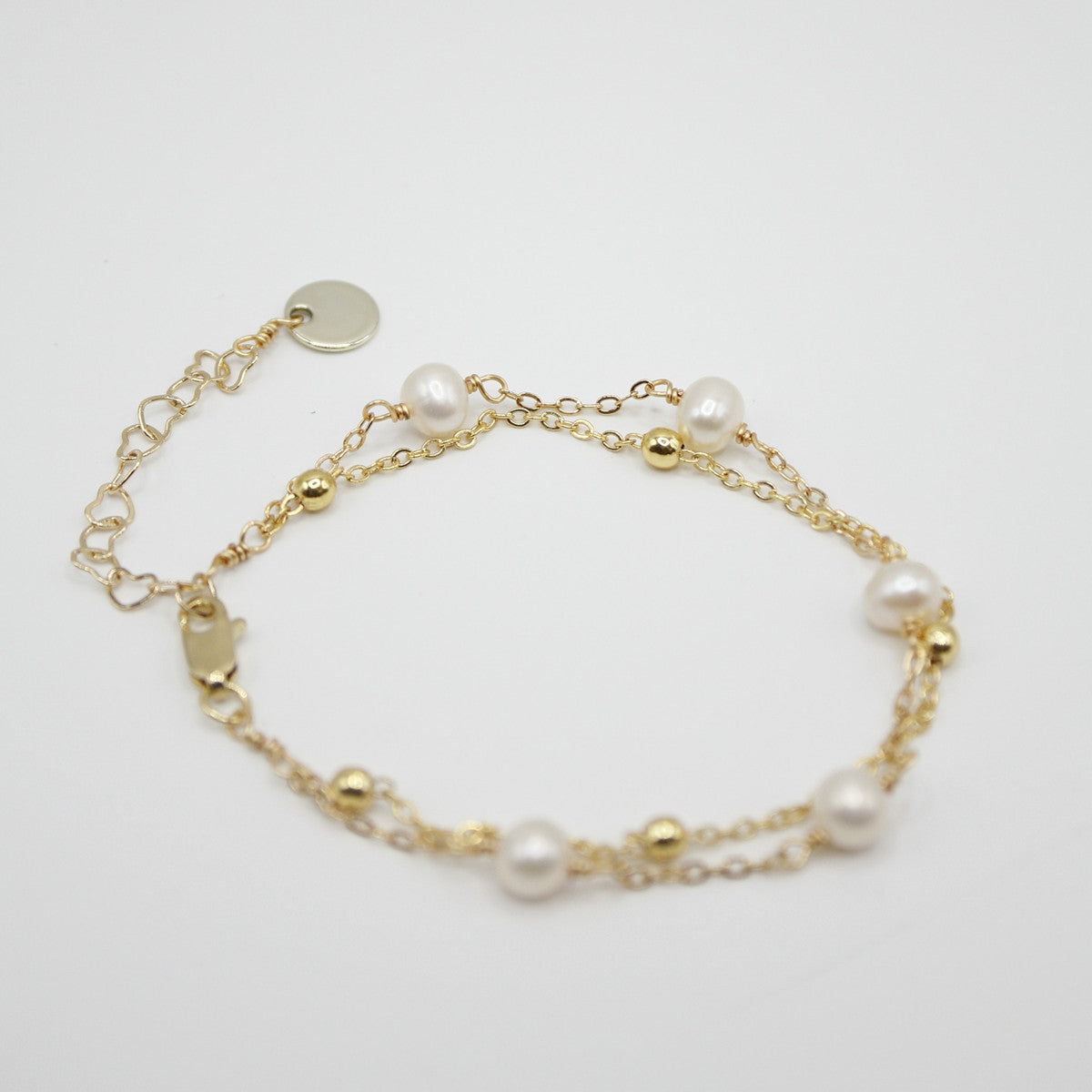 Full Sky Star Bracelet| Natural Freshwater Pearl, 14K Gold,  Double Layer, Adjustable