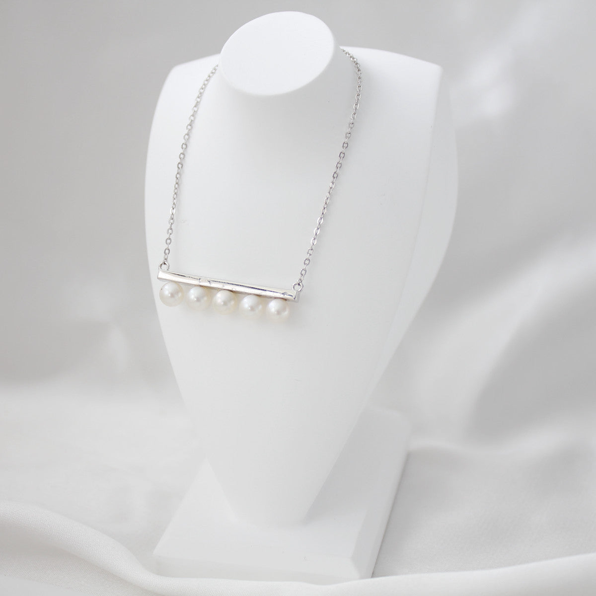 Freshwater Pearl Balance Beam Necklace| Pendant With Full Diamond Design