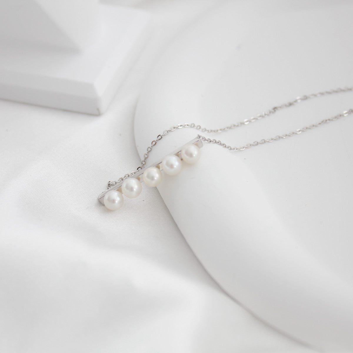 Freshwater Pearl Balance Beam Necklace| Pendant With Full Diamond Design
