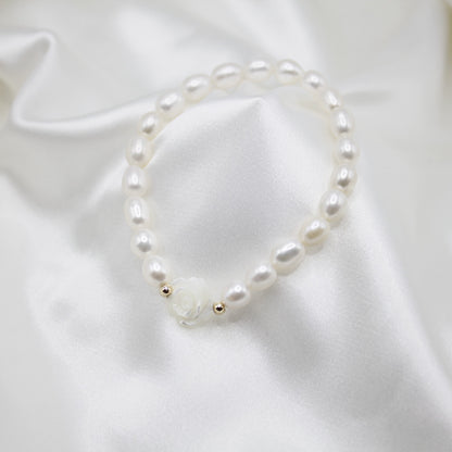 Shell Camellia Flower Pearl Bracelet| S925 silver| Small and Fresh Personalized Handicrafts