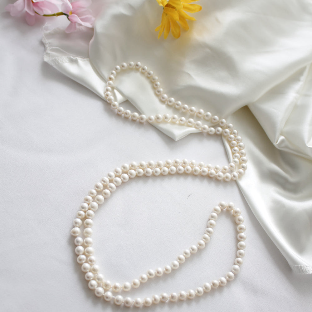 Semi-circular Pearl Necklace|Long Necklace|No Buckle